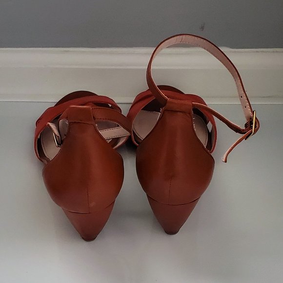 Vince Camuto Orange/Saddle Leather Wedge Ankle Strap Shoes - Picture 5 of 10